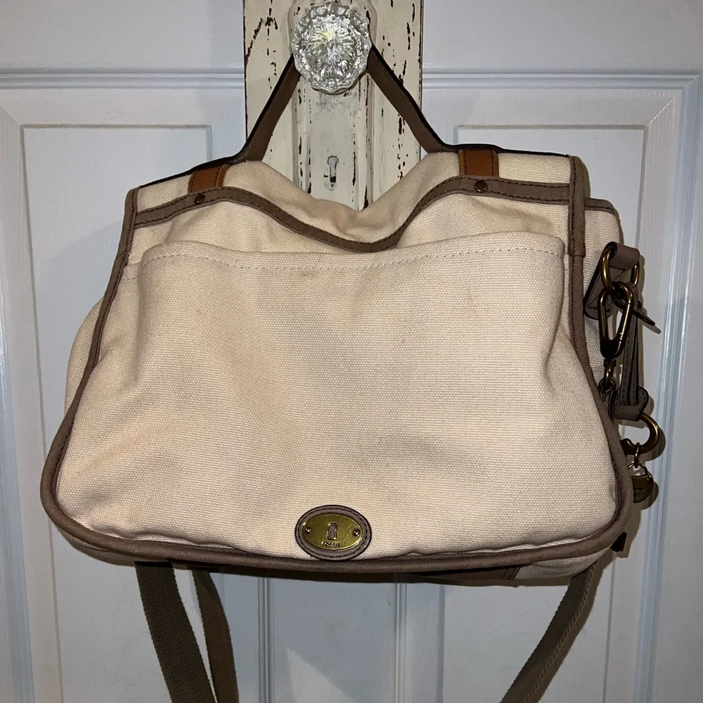 Fossil Vintage Canvas & Leather Messenger Crossbody Bag Shoulder/Crossbody Bag - Picture 2 of 11